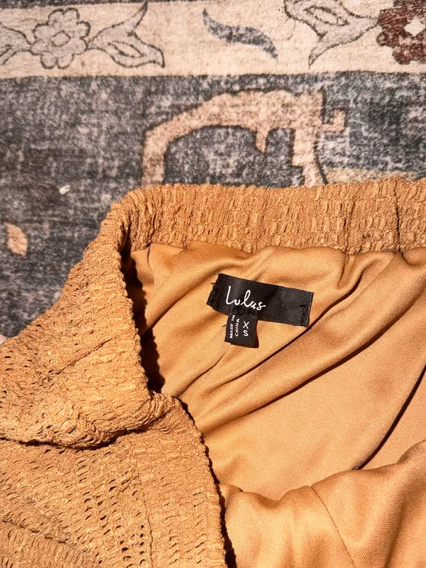 Lulus Light Brown Textured Pants wide leg high rise XSmall - Image 3