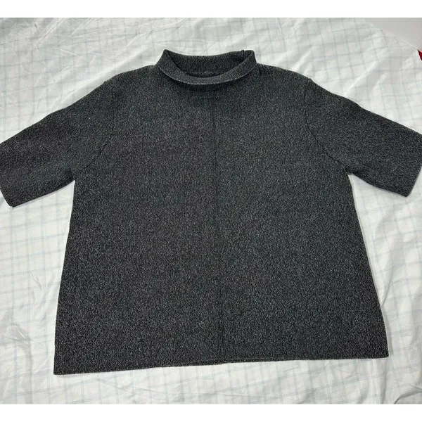 Zara Knit Women’s Gray Mock Neck Short Sleeve Sweater Top - Size L - Minimalist - Image 3