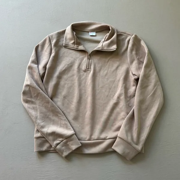 Athletic Quarter Zip Sweatshirt Tan Size M - Image 2