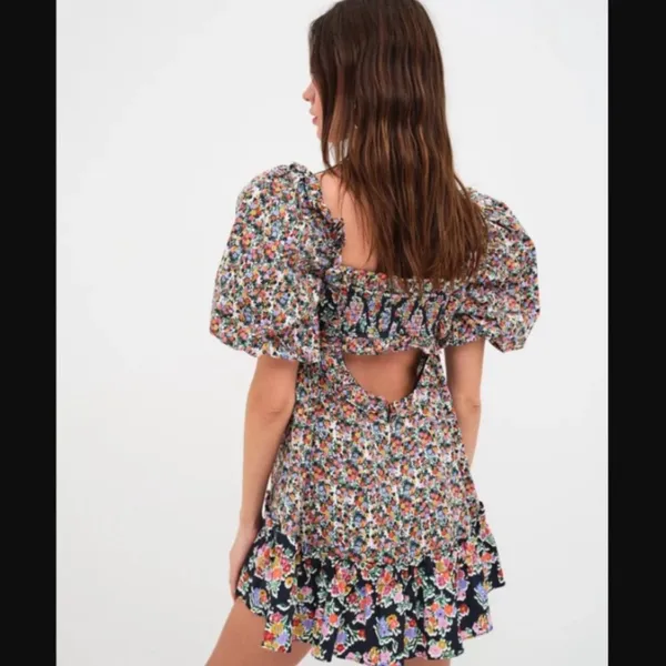 For love & Lemons size large nwt Hudson mini dress Chic Floral ruffle black - Image 3