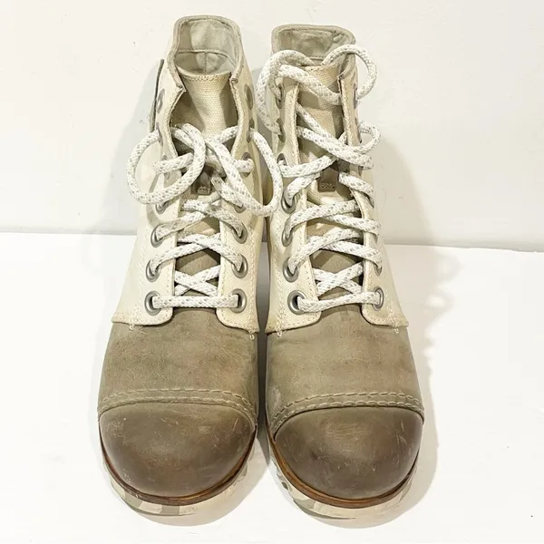 Sorel Size 6.5 Joan of Arctic White Canvas Wedge Booties NL2174-125 Camo - Image 2
