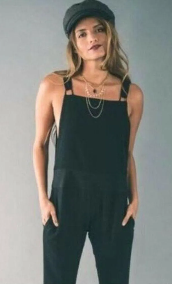 Party Jumpsuit Overalls Black Rayon Flare Cut - Size Medium - Image 2