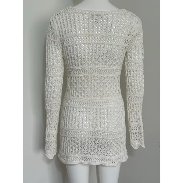 Women's Crochet Cover Up 100% Cotton Beachy Long Sleeve Size M Cottagecore - Image 6