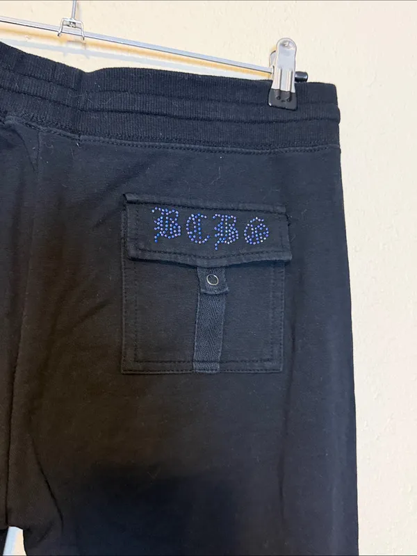 BCBG‎ MaxAzria Vintage Y2K Black Bling Flare Leg Sweatpants Size Large Low Rise - Image 7