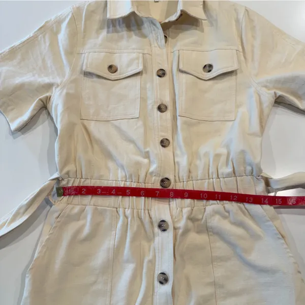 Crescent Cream Button-Up Utility Cotton Belted Romper Size Small‎ - Image 5