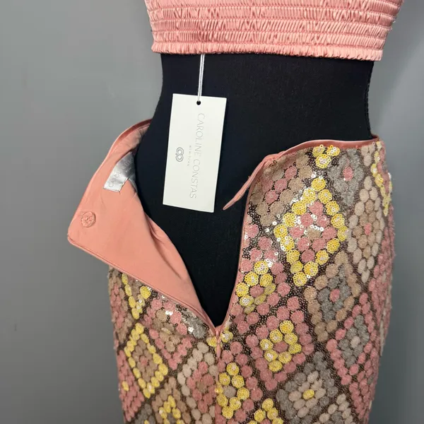 NWT CAROLINE CONSTAS Sequin Crop Top & Skirt Set Pink Size 2 - Image 7