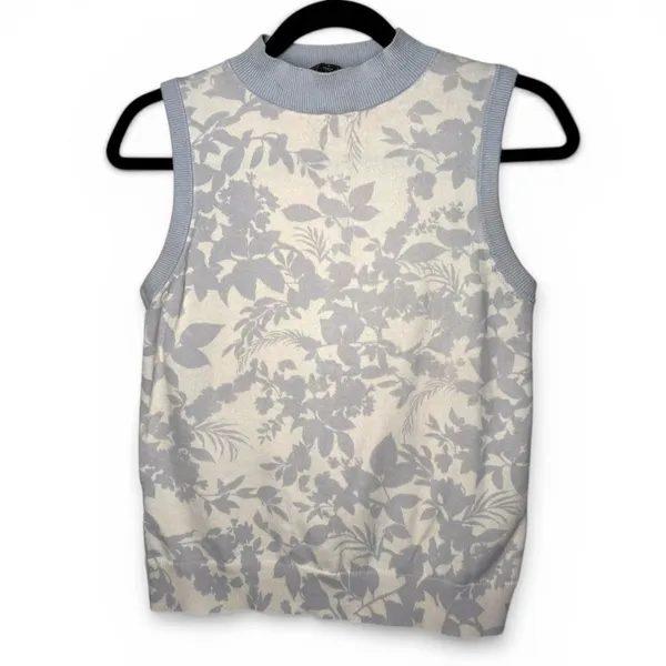 Ann Taylor M mock neck sleeveless top Floral Tank Knit sweater baby blue - Image 2