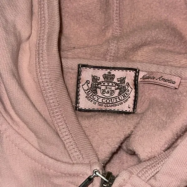 Juicy Couture Women’s Pink Hooded Zip Up Sweatshirt Size Large - Image 5