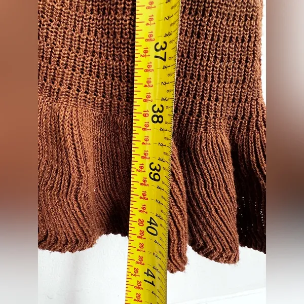 House of Harlow 1960 Square neck Brown Knit Ruffle Hem Midi Tank Dress S - Image 2