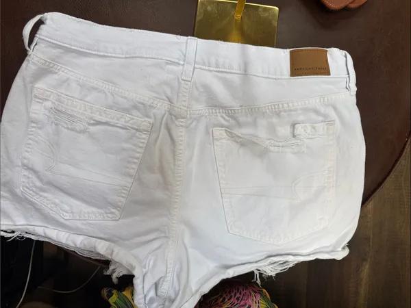 White Distressed Women’s Denim Shorts American Eagle - Image 2