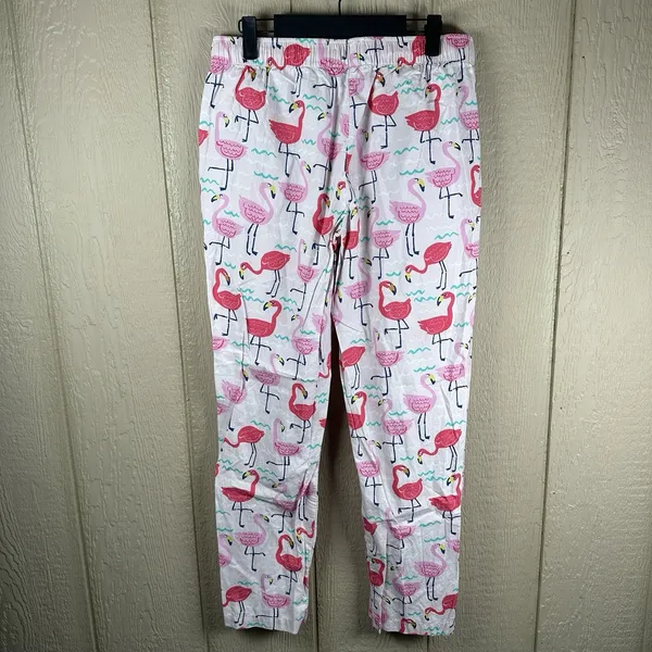 The Company Store Pajama Set Women Medium Pink Poplin Flamingo Long Sleeve Pants - Image 6