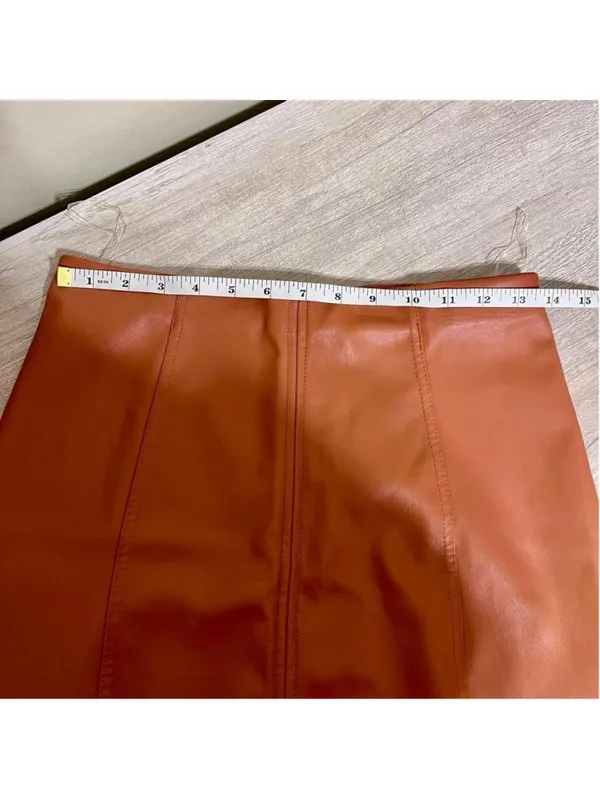 Altar’d State Mini Skirt Size Small Light Brown Color Faux Leather 100% Polyes - Image 5