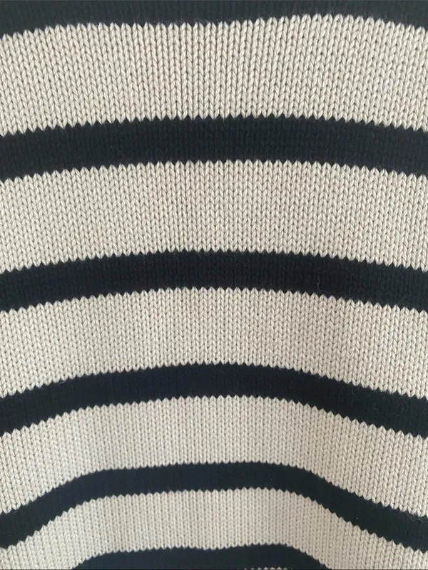GAP Crew Neck Cotton Nautical Split Hem Striped Sweater Pullover Black Cream M - Image 2