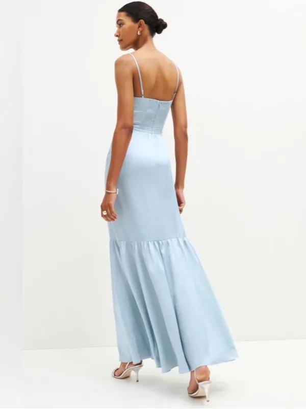 Reformation Nasha Satin Dress in Mineral Blue Maxi Formal Gown NWT Size 4 - Image 2