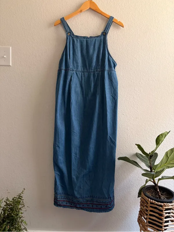 Take Nine Maternity Women's Size S Blue Denim Embroidered Midi Dress - Image 2