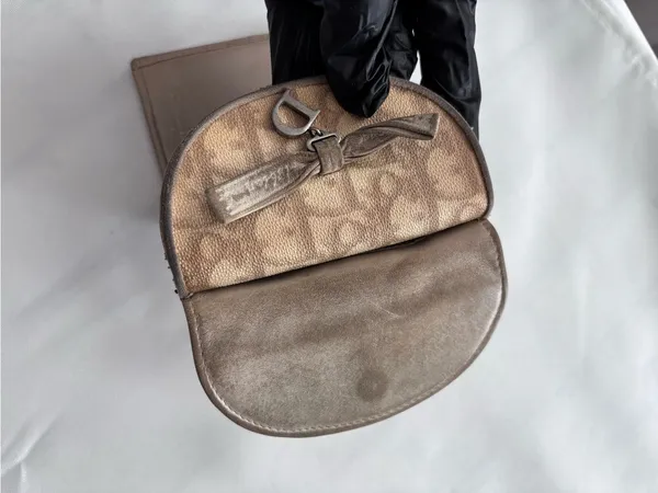 Vintage Christian Dior Oblique Trotter Bow Wallet Trifold Canvas Leather Beige - Image 12