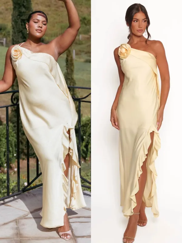 PETAL & PUP Aila Rosette One Shoulder Dress in Butter Yellow Size XS - Image 2