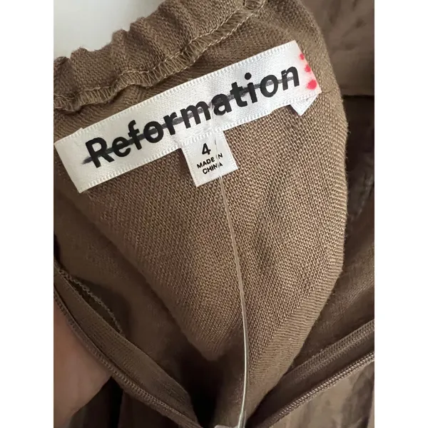 NEW Reformation Autumn Linen Jumpsuit Size 4‎ Mushroom Brown Wide Leg One Piece - Image 7