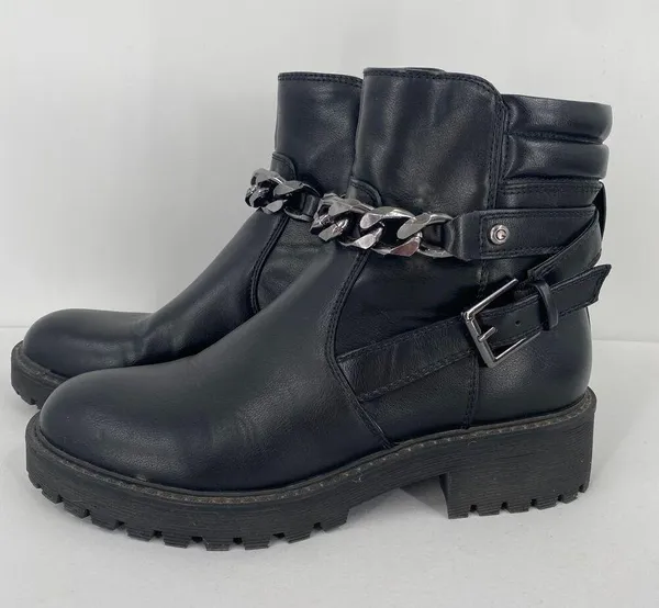 GBG Los Angeles Silea Chain Chunky Heel Moto Boots Size 8 - Image 6