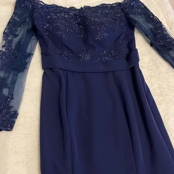 Hebeos Women's Formal Dress Mermaid Lace Bridesmaid Gown Navy Blue Size 8-10 - Image 7