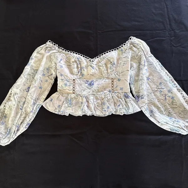 Express Floral Off The Shoulder Corset Peplum Top Pink Purple Stretch Size‎ XS - Image 2