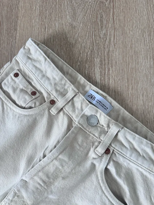 Zara Straight Leg Jeans Light Beige Color Size XS - Image 6