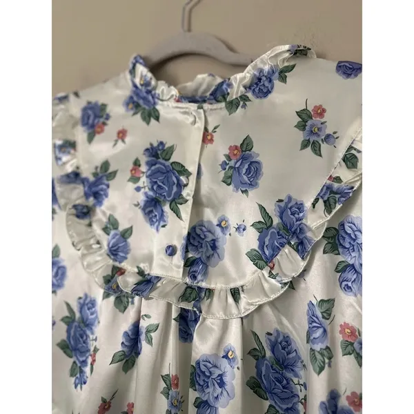 Vintage Sarah Morgan Satin Maxi Nightgown‎ Womens M Cottagecore Floral Granny - Image 4