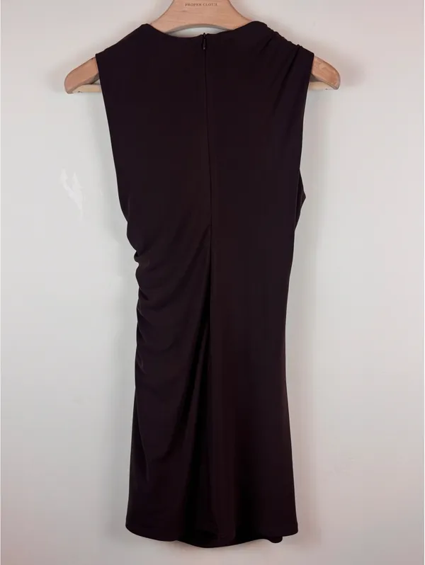 Zara Chocolate Brown Ruched Draped Sleeveless Bodycon Mini Dress Size L - Image 6
