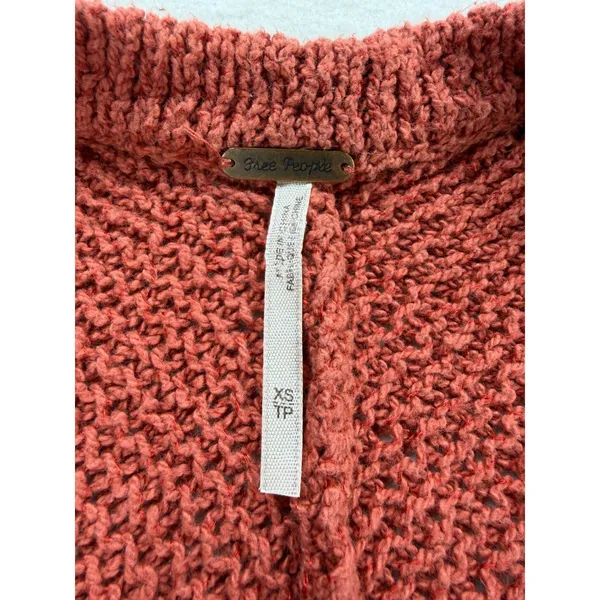 Free People Terracotta Rust Orange Popcorn Knit Open Front Cardigan Sweater XS - Image 5