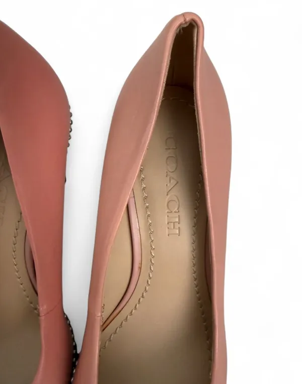 Coach Blush Pink Pointed-Toe Mid-Heel Pumps with Gold Trim - Image 6