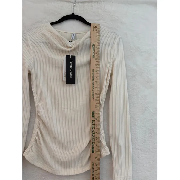PrettyGarden Ribbed Cowl Neck Top Women Small Cream Long Sleeve Ruched Side NWT - Image 8