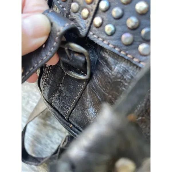 Vintage 70’s leather studded buckles backpack Black - Image 13