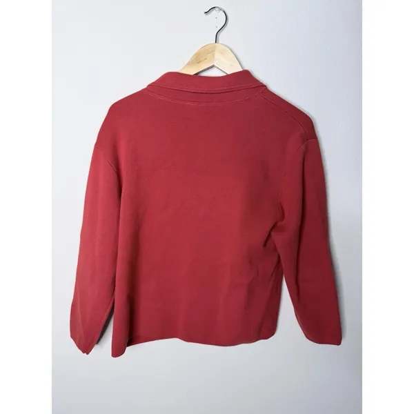 CAbi Red Notch Lapel‎ Blazer Jacket 100% Cotton Women's Size Medium 3/4 Sleeve - Image 3