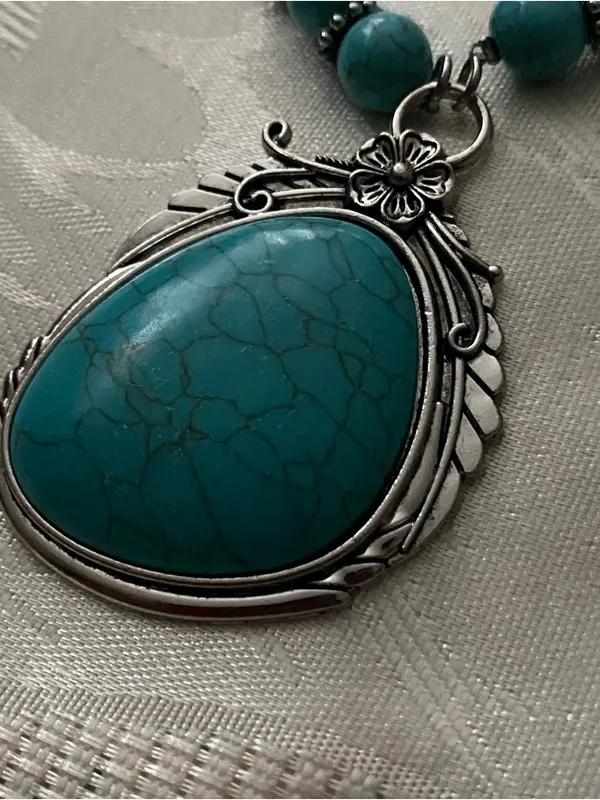 Paparazzi Necklace & Earrings Set Home Sweet Homestead Oblong Turquoise Pendant - Image 2