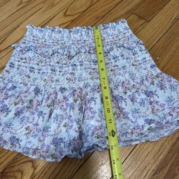 LoveShackFancy Camilla Mini Smocked Ruffle Skirt in Positano Blue Floral‎ Size P - Image 7
