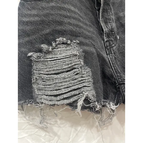 Pac Sun High Rise Icon Short Hyper Distressed Shorts 26 Button Fly Black Vintage - Image 4