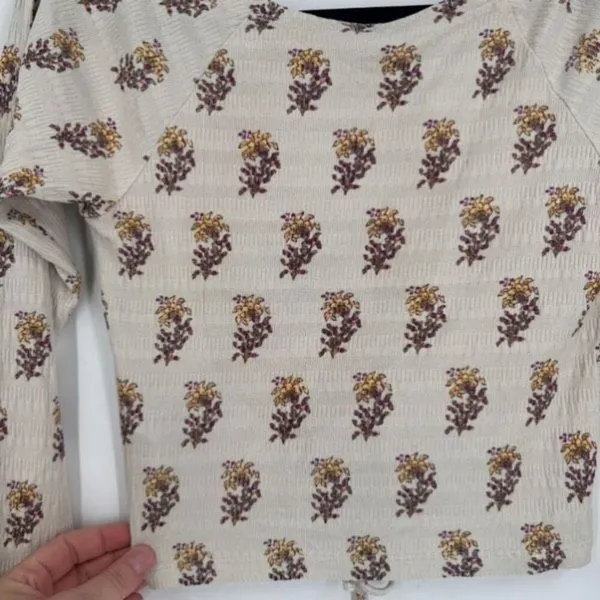 Anthropologie Sabrina Cinched‎ Crop Top Shirt neutral floral color Small Boho - Image 10