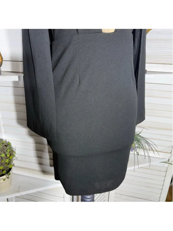 Dance & Marvel rare elegant sexy cape black mini dress deep v neck cocktail sz S - Image 15