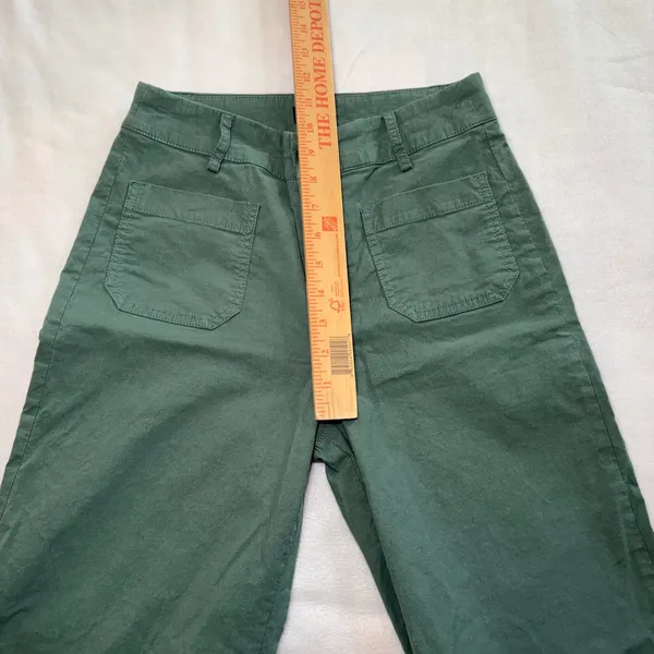 J Crew Lizzie Wide Leg Pants Linen Cotton Olive Green Womens 25 Patch Pockets - Image 8