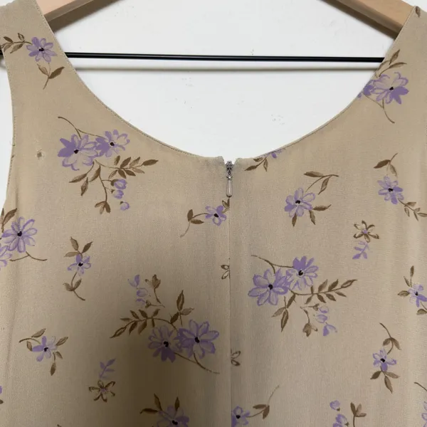 VTG 90s Women Indie Grunge‎ Maxi Jumper Dress 6 Tan Purple Floral 90s Summer - Image 3