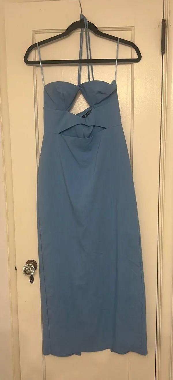 Blue Cut Out Dress Midi - Image 3