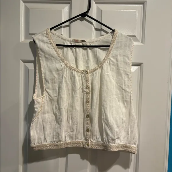 Faherty Isla embroidered organic cotton button-up tank top cream sz XL - Image 3