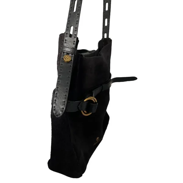 Michael‎ Kors Black Suede Leather Tote Bag Gold Hardware Crossbody Large Rare - Image 8