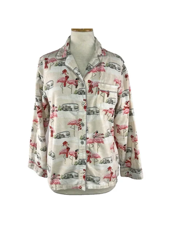 Nick and Nora Sz Small Pajama Set Womens Pink Drawstring Pockets Camper Flamingo - Image 7