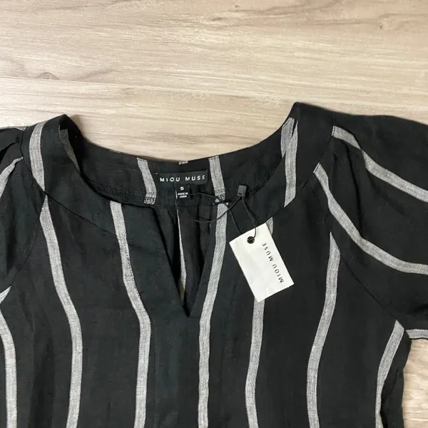 NWT Miou Muse Linen V-Neck Striped Dress - Small - Image 7