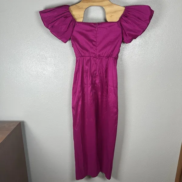 Abercrombie & Fitch Taffeta Off‎ The Shoulder Puff Sleeve Midi Dress Womens XS - Image 4