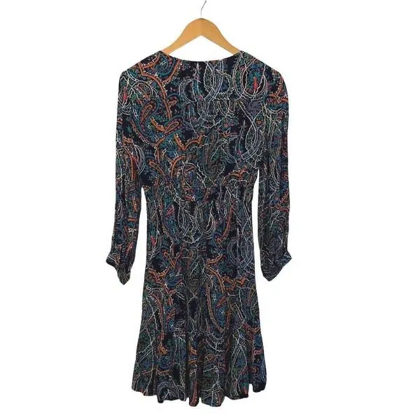 Anthropologie Maeve Women’s Paisley Long Sleeve V-Neck Dress Maplewood Blue Smal - Image 7