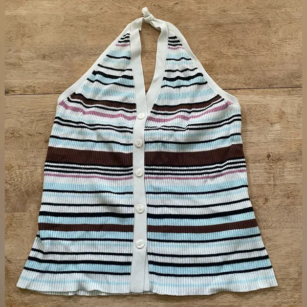 Abercrombie & Fitch Women’s Sz XL Striped Ribbed Halter Sweater Vest - Image 7