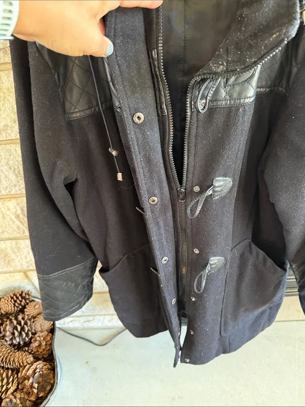 Excelled Collection Lined Wool/Polyester Coat Faux Leather Black 1X - Image 10