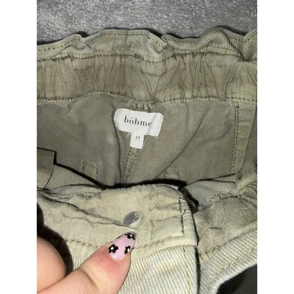Bohme Women's M Olive Green Paperbag Waist Utility Carpenter Pants High Rise - Image 4